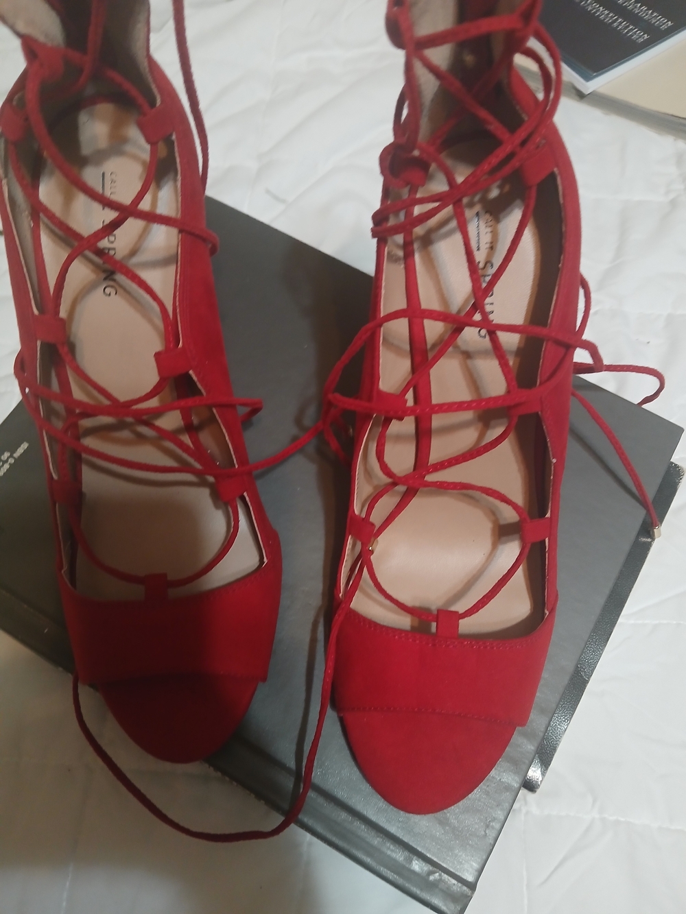 Call It Spring Red Lace-Up Heels - Picture 2 of 5
